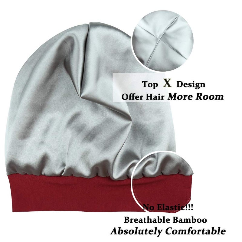 FocusCare Soft Sleep Cap Protect Hair Bonnet Gifts for Daughter Night Headwear Burgundy - Image 3